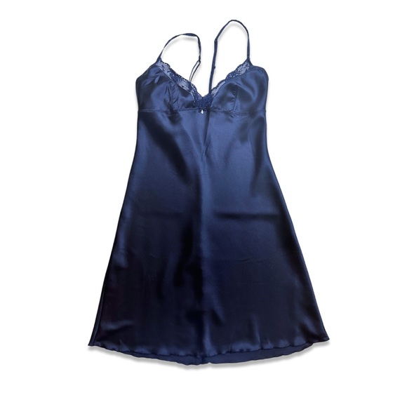 Intimissimi Navy Satin Lace Slip Chemise Size Large - Picture 1 of 4
